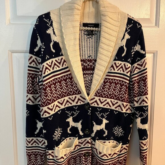 Forever 21 Ladies Long Sleeve Reindeer Grandpa Style Knit Cardigan Size M - Picture 3 of 4